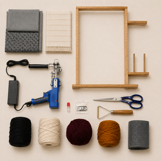 First Rug Kit tools and materials top view