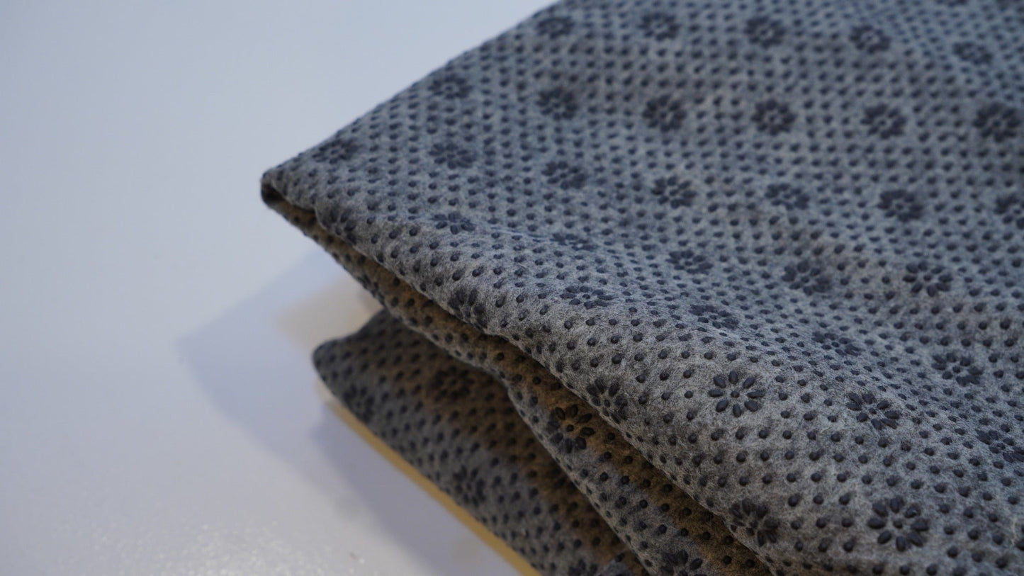 Grey non-slip backing cloth folded close-up