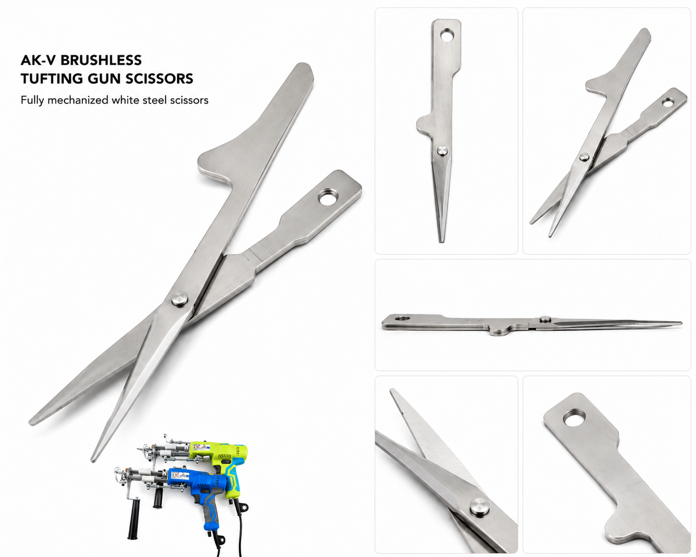 AK-V brushless tufting gun scissors detail guide