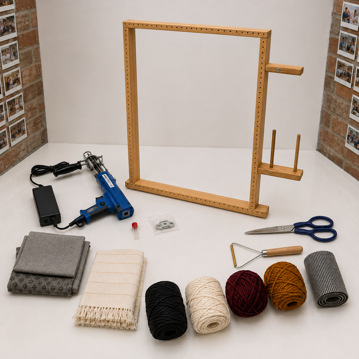 First Rug Kit complete setup in the Tuft & Craft studio