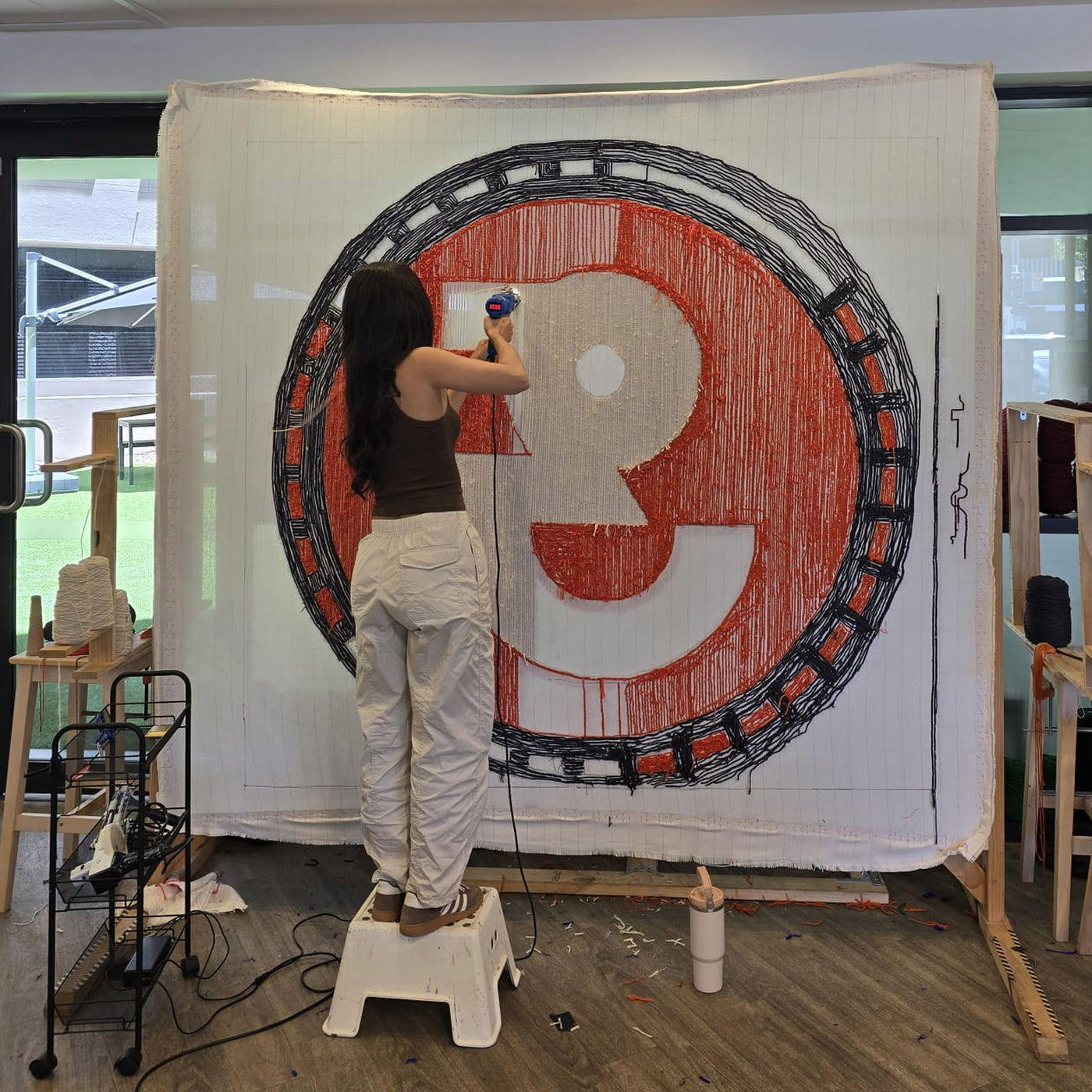 Giant 220 x 240 cm collaborative rug workshop at Tuft and Craft Sydney